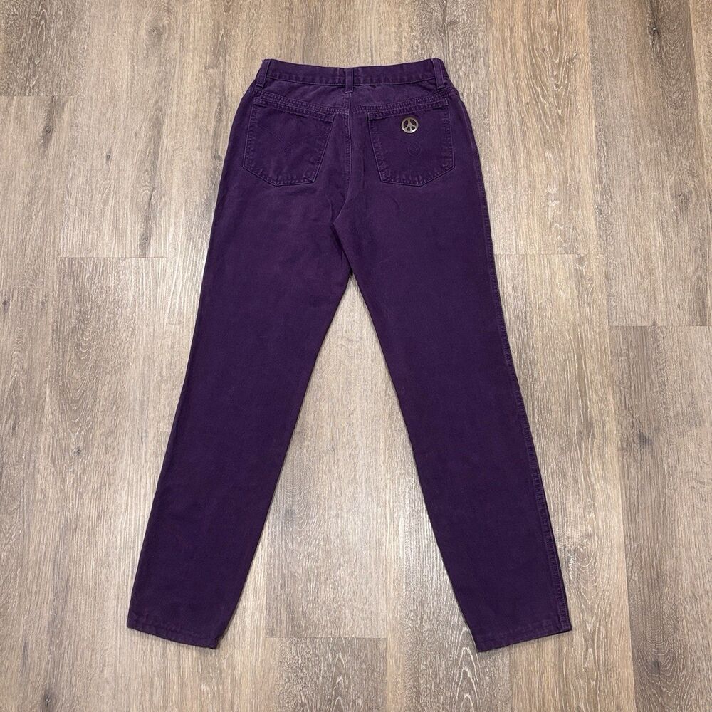 Moschino Jeans Vintage 90s Peace Sign Purple Slim Taper Designer Size 28 Fits 26